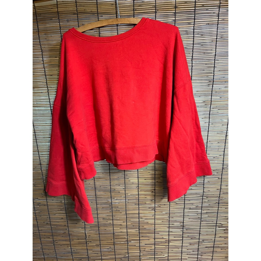Warm NY Small Sweatshirt Red Cropped Bell Sleeve Cotton Blend Pullover